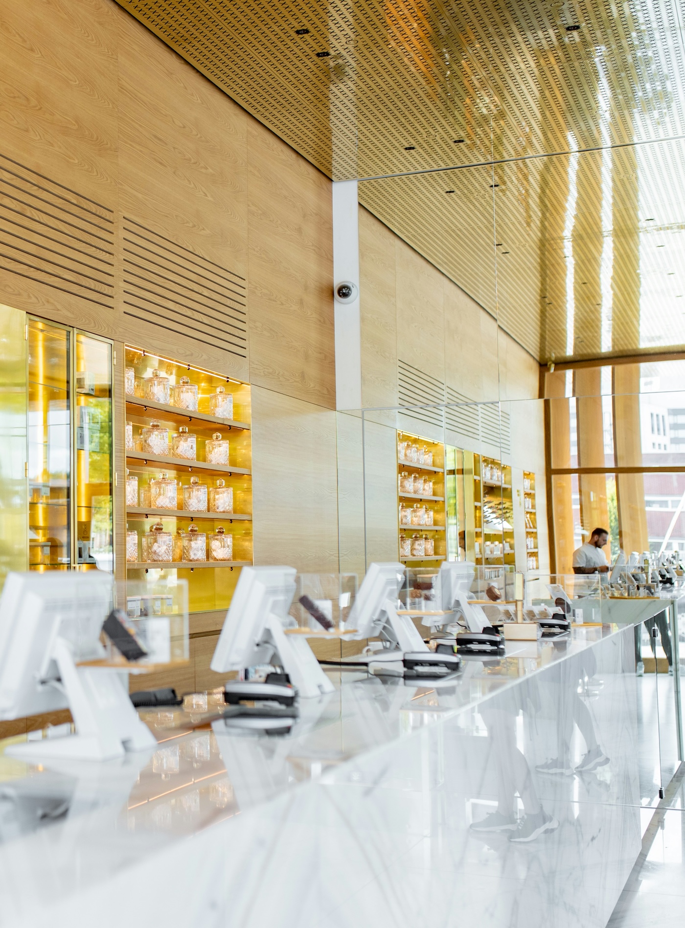 Modern jewelry store interior with displays.